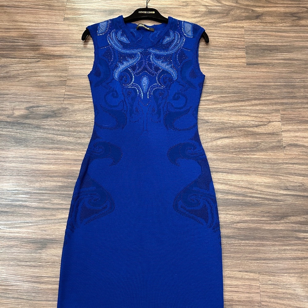 NWOT Roberto Cavalli Dress Size EU 40 US 8 Royal Blue Sleeveless Bodycon Dress